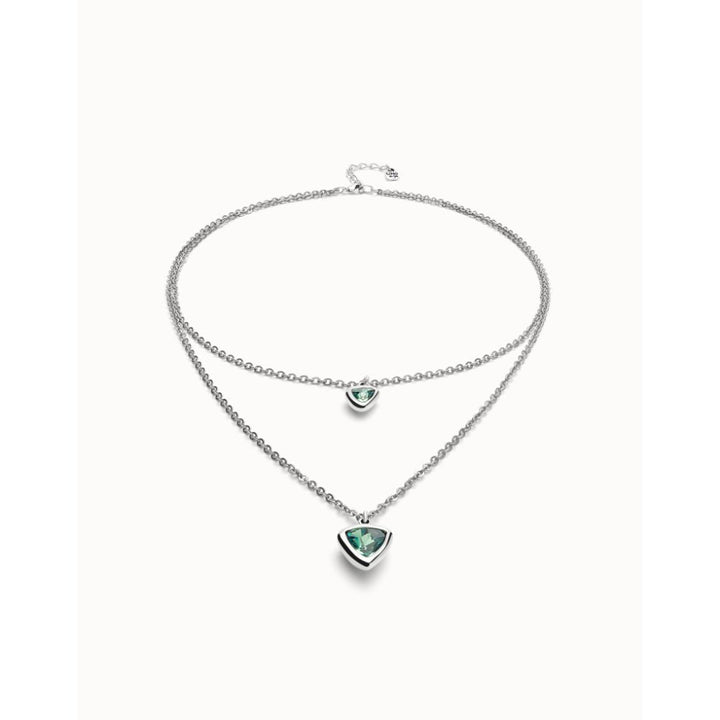Unode50 Sterling Silver Multi - Layer Pendant Link Chain Green Crystal Necklace - MococoUNOde50COL2000Necklaces