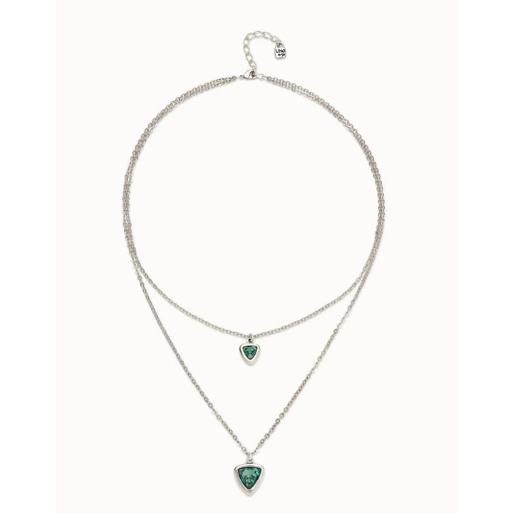 Unode50 Sterling Silver Multi - Layer Pendant Link Chain Green Crystal Necklace - MococoUNOde50COL2000Necklaces