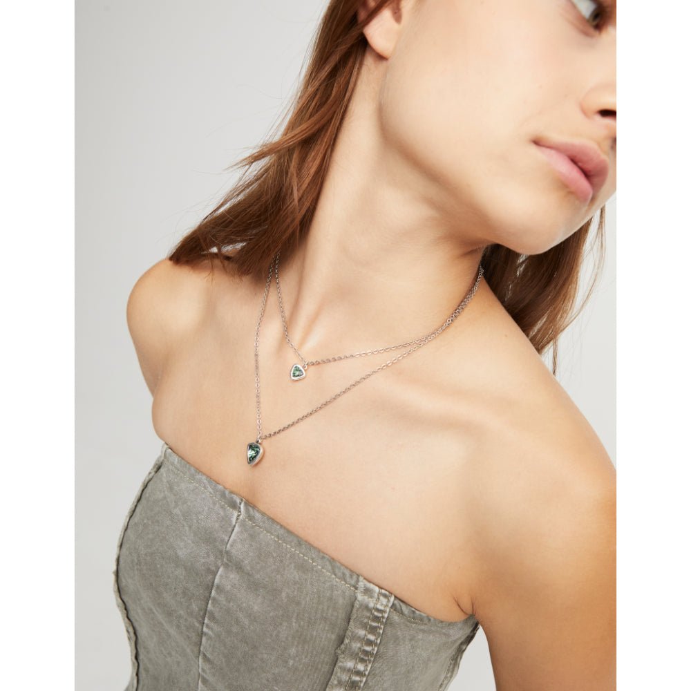 Unode50 Sterling Silver Multi - Layer Pendant Link Chain Green Crystal Necklace - MococoUNOde50COL2000Necklace