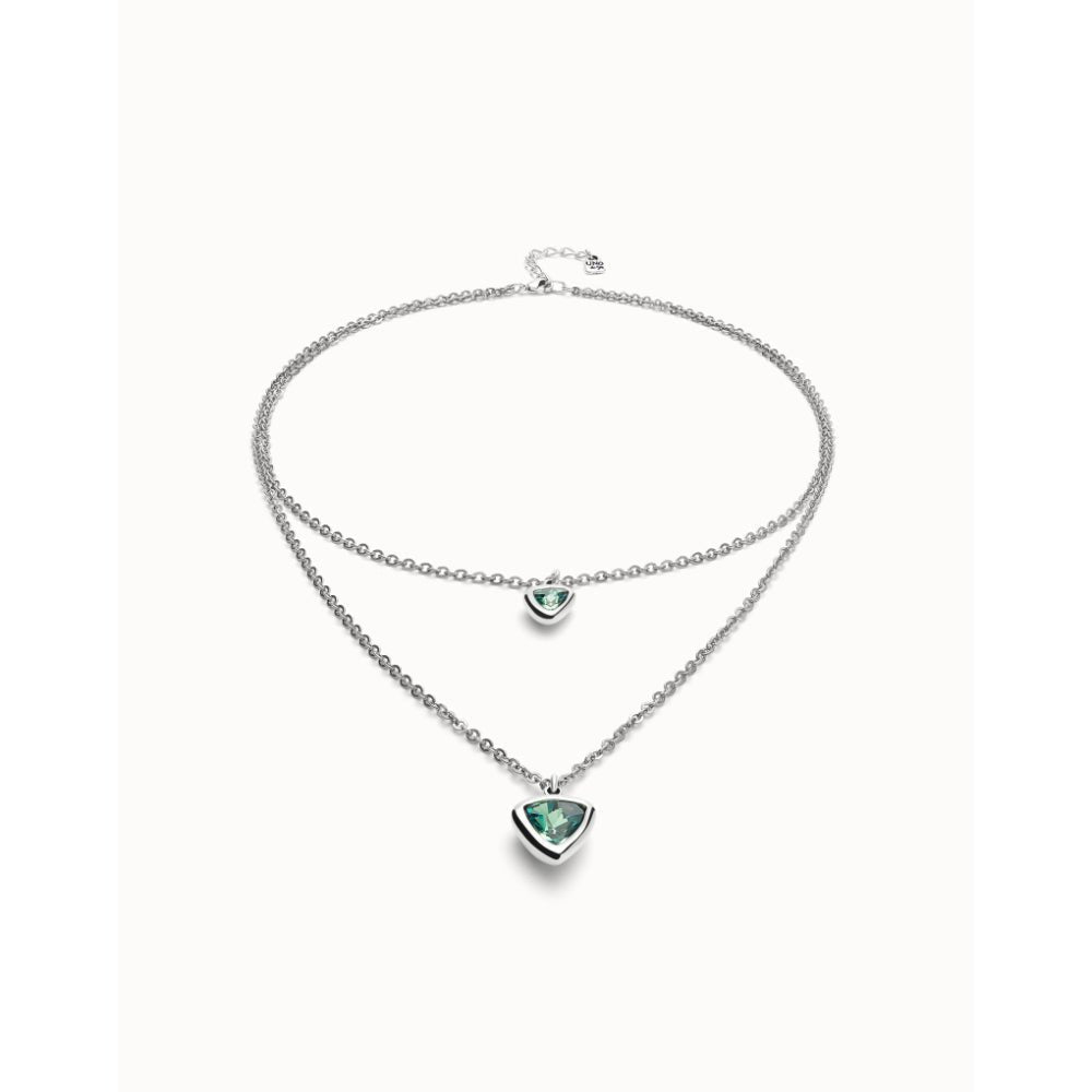 Unode50 Sterling Silver Multi - Layer Pendant Link Chain Green Crystal Necklace - MococoUNOde50COL2000Necklace