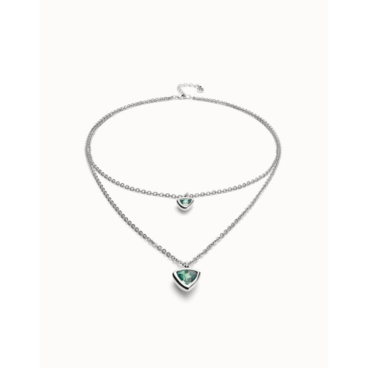 Unode50 Sterling Silver Multi - Layer Pendant Link Chain Green Crystal Necklace - MococoUNOde50COL2000Necklace
