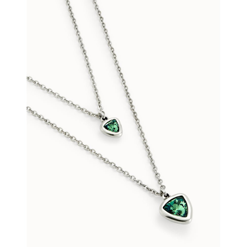 Unode50 Sterling Silver Multi - Layer Pendant Link Chain Green Crystal Necklace - MococoUNOde50COL2000Necklaces