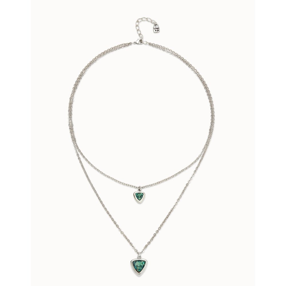 Unode50 Sterling Silver Multi - Layer Pendant Link Chain Green Crystal Necklace - MococoUNOde50COL2000Necklace