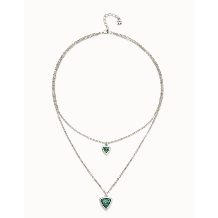 Unode50 Sterling Silver Multi - Layer Pendant Link Chain Green Crystal Necklace - MococoUNOde50COL2000Necklace