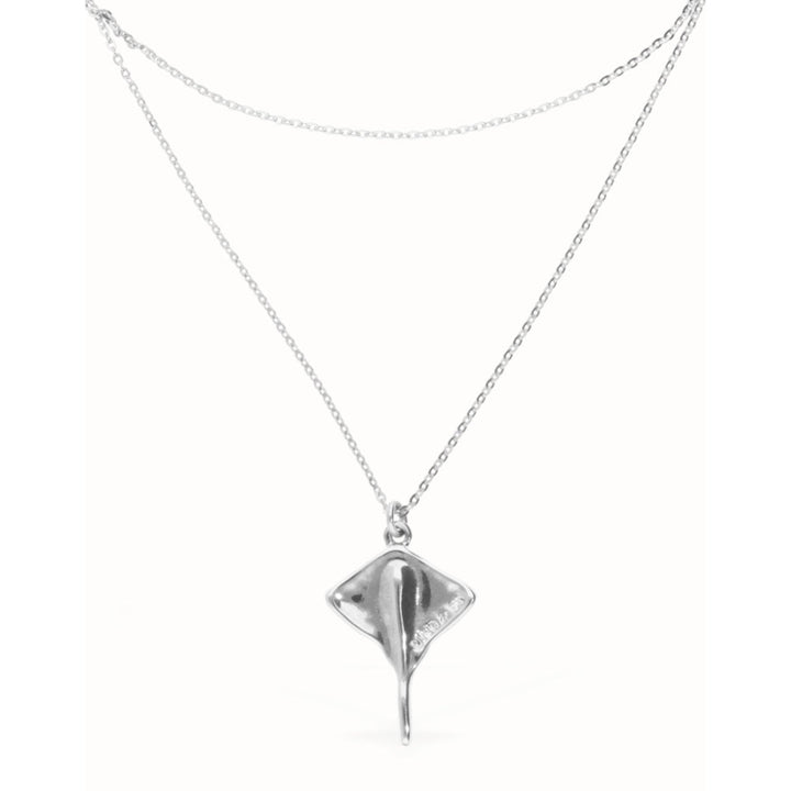Unode50 Sterling Silver Multi Strand Chain Manta Ray Necklace image 2