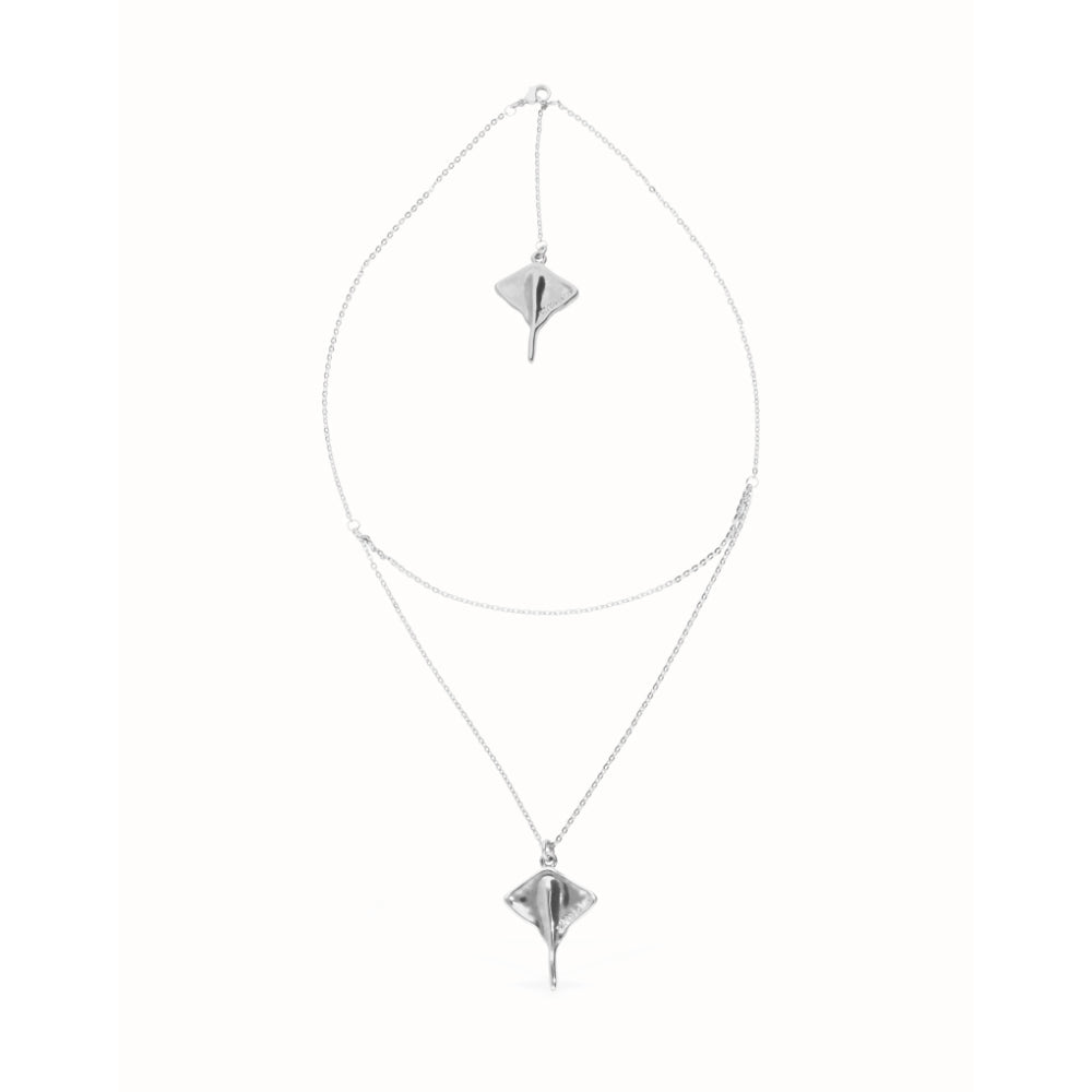 Unode50 Sterling Silver Multi Strand Chain Manta Ray Necklace image