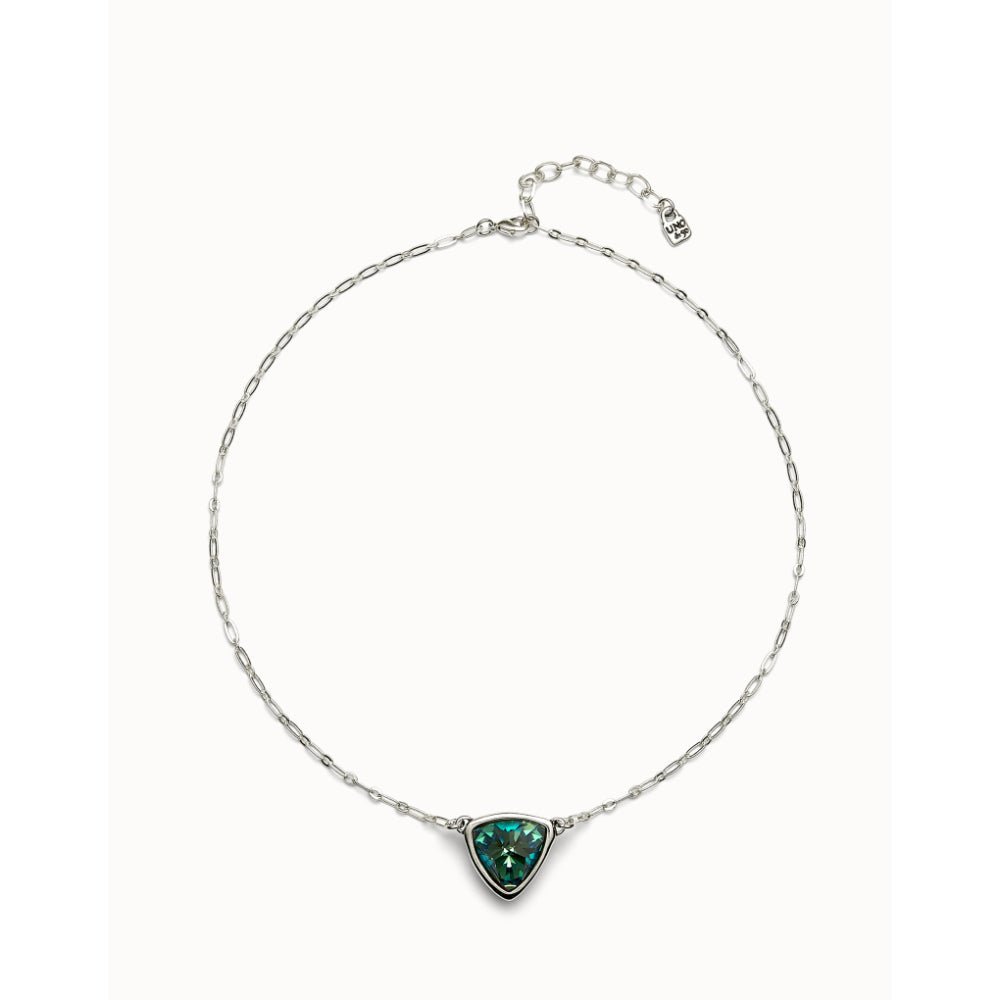 Unode50 Sterling Silver Pendant Chain Link Green Crystal Necklace - MococoUNOde50COL2009Necklace