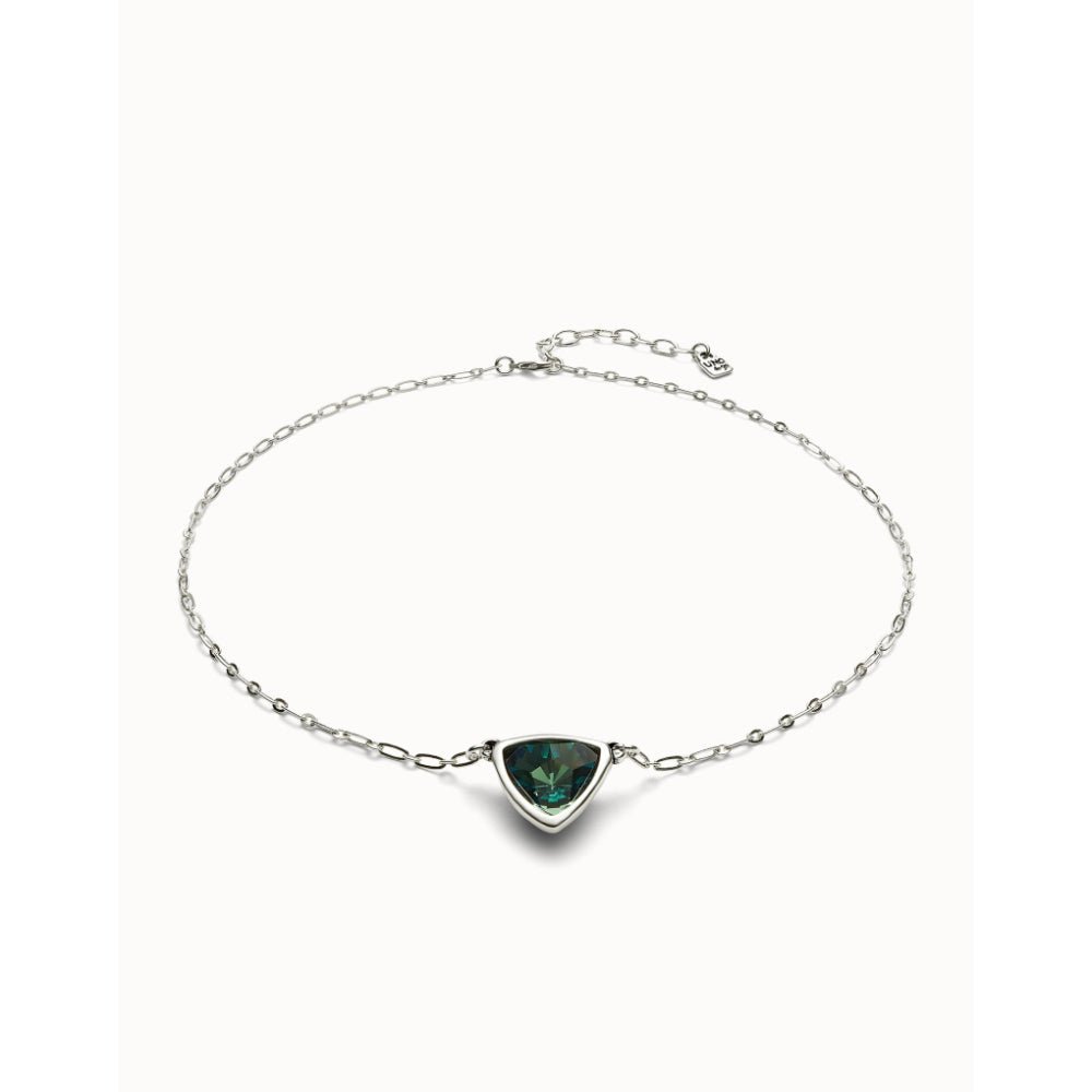 Unode50 Sterling Silver Pendant Chain Link Green Crystal Necklace - MococoUNOde50COL2009Necklace