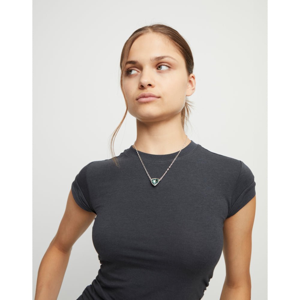 Unode50 Sterling Silver Pendant Chain Link Green Crystal Necklace - MococoUNOde50COL2009Necklace