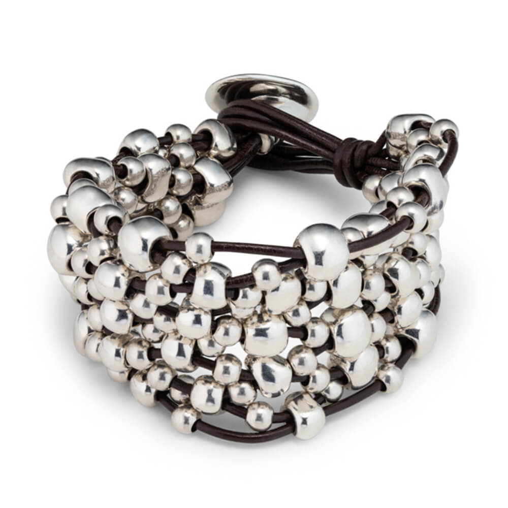 UNOde50 Sterling Silver - Plated Beaded Leather Bracelet - MococoUNOde50PUL0594MRBracelets