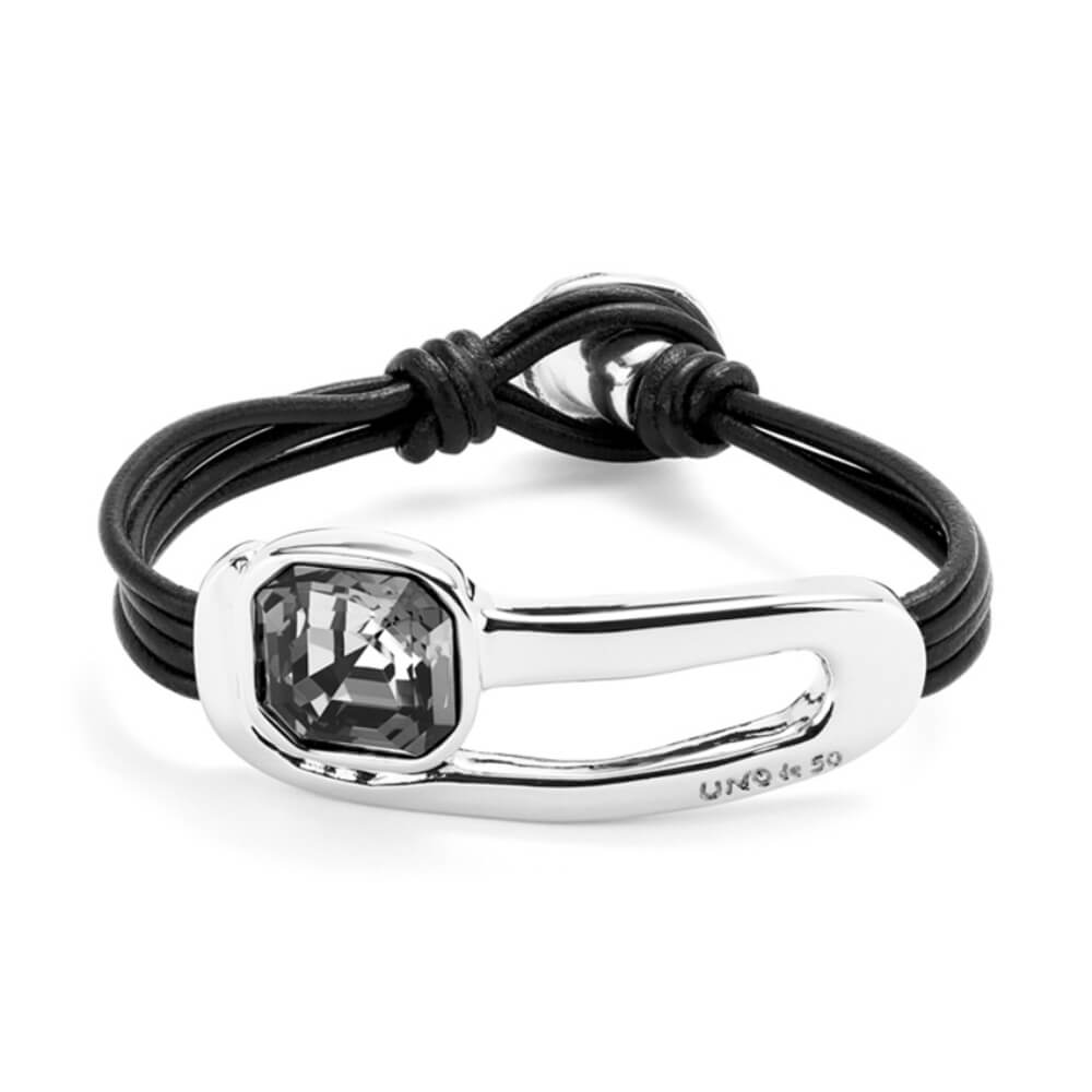 UNOde50 Sterling Silver - Plated Black Faceted Crystal Leather Bracelet - MococoUNOde50PUL2513NGRMTL0MBracelets