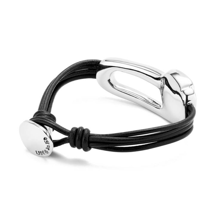UNOde50 Sterling Silver - Plated Black Faceted Crystal Leather Bracelet - MococoUNOde50PUL2513NGRMTL0MBracelets
