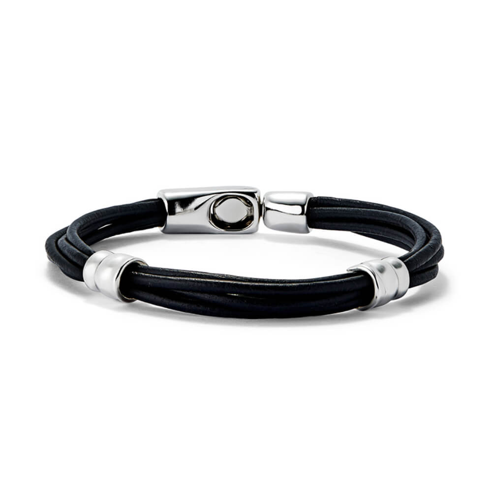 UNOde50 Sterling Silver - Plated Circles Leather Bracelet - MococoUNOde50PUL2492NGRMTL0LBracelets