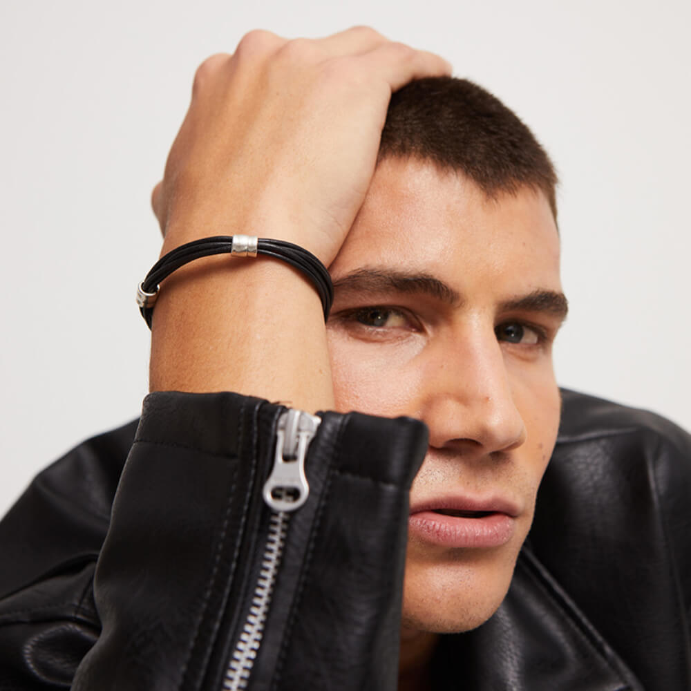 UNOde50 Sterling Silver - Plated Circles Leather Bracelet - MococoUNOde50PUL2492NGRMTL0LBracelets