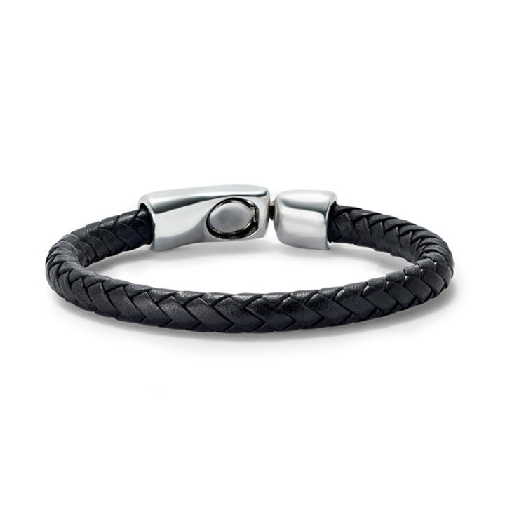 Unode50 Sterling Silver - Plated Clasp Leather Braided Bracelet - MococoUNOde50PUL2460NGRMTL0LBracelets