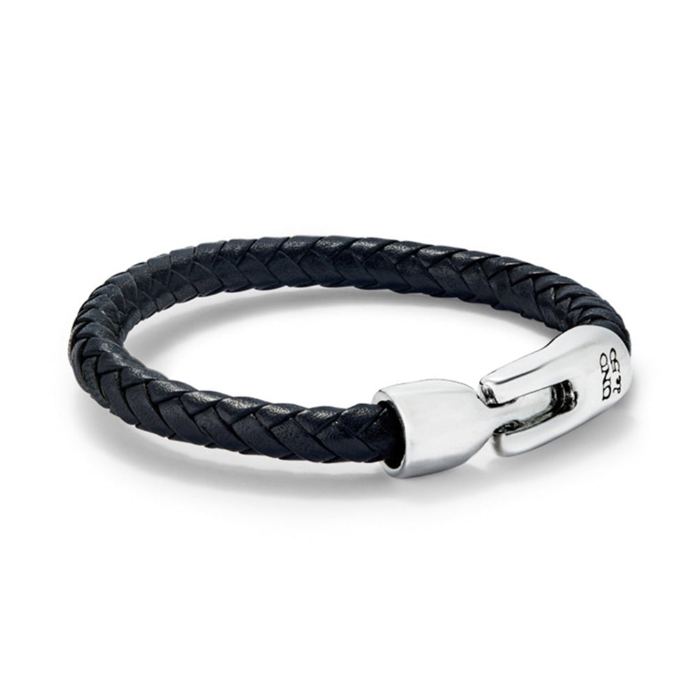 Unode50 Sterling Silver - Plated Clasp Leather Braided Bracelet - MococoUNOde50PUL2460NGRMTL0LBracelets