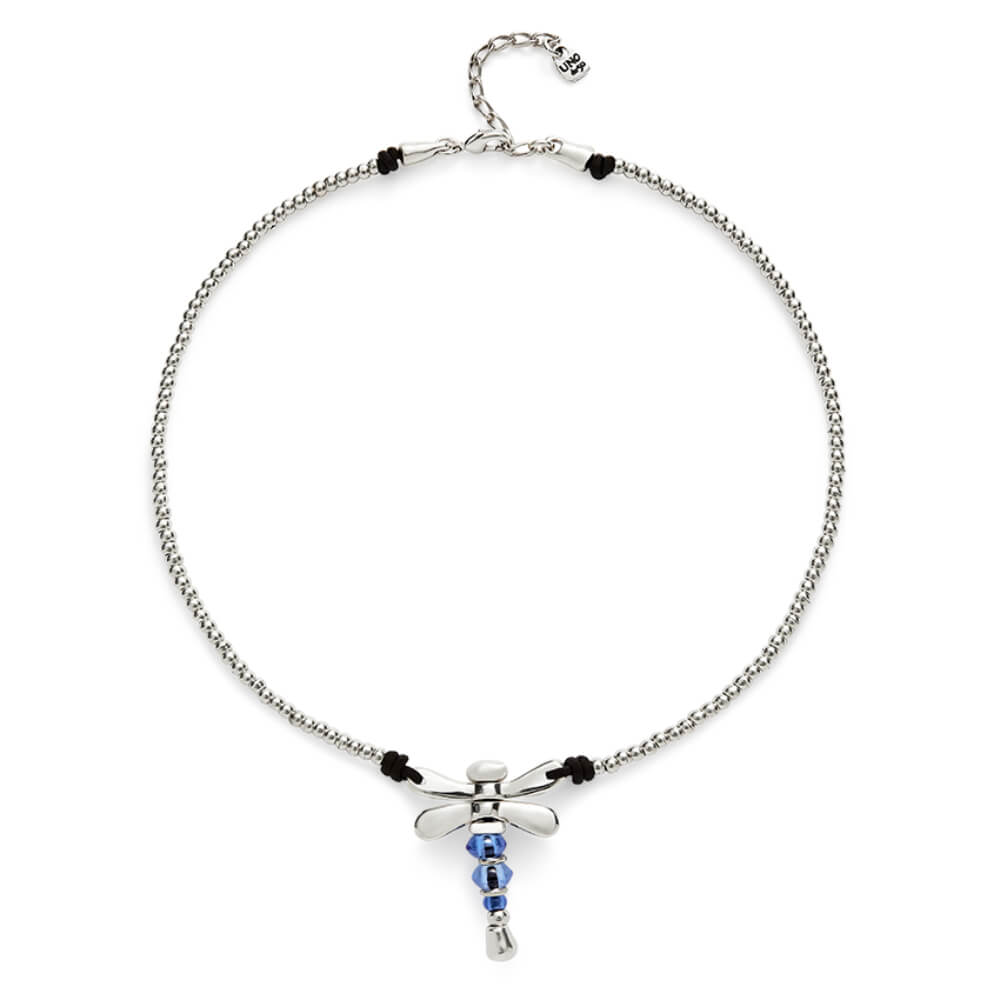 UNOde50 Sterling Silver - Plated Dragonfly and Blue Handcrafted Crystals Short Necklace - MococoUNOde50COL1961AZUMTL0UNecklaces
