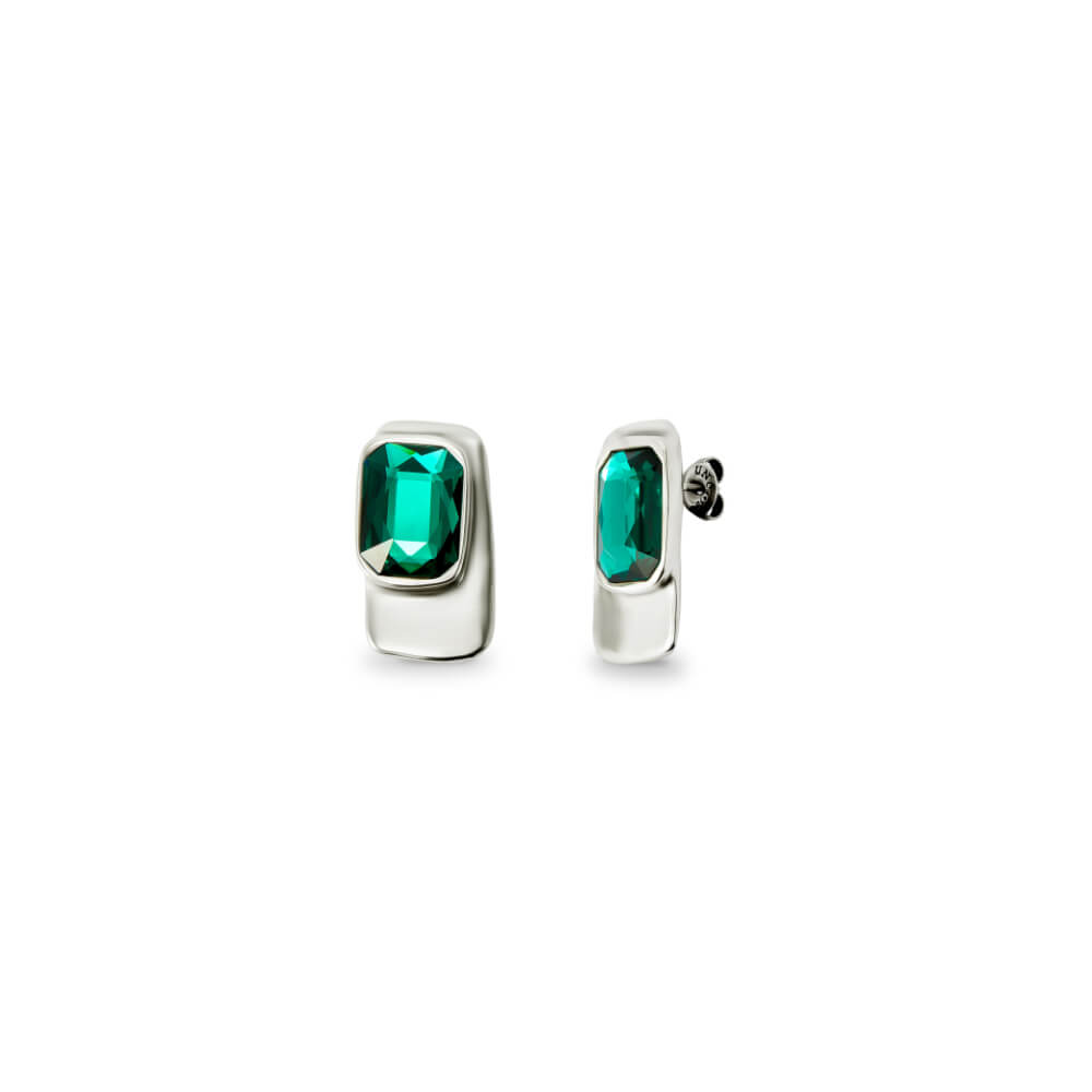 UNOde50 Sterling Silver - Plated Green Crystal Rectangular - Shaped Earrings - MococoUNOde50PEN0974VRDMTL0UEarrings