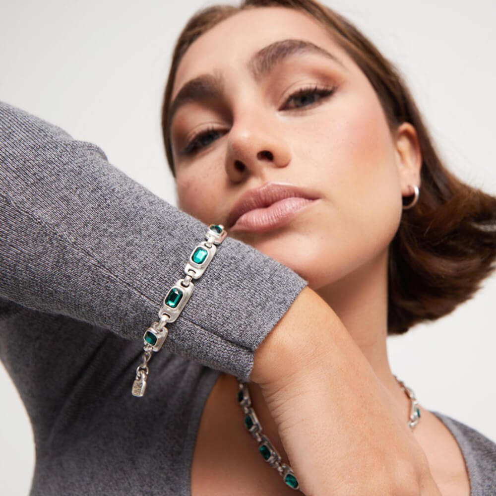 UNOde50 Sterling Silver - Plated Green Crystals Bracelet - MococoUNOde50Bracelets