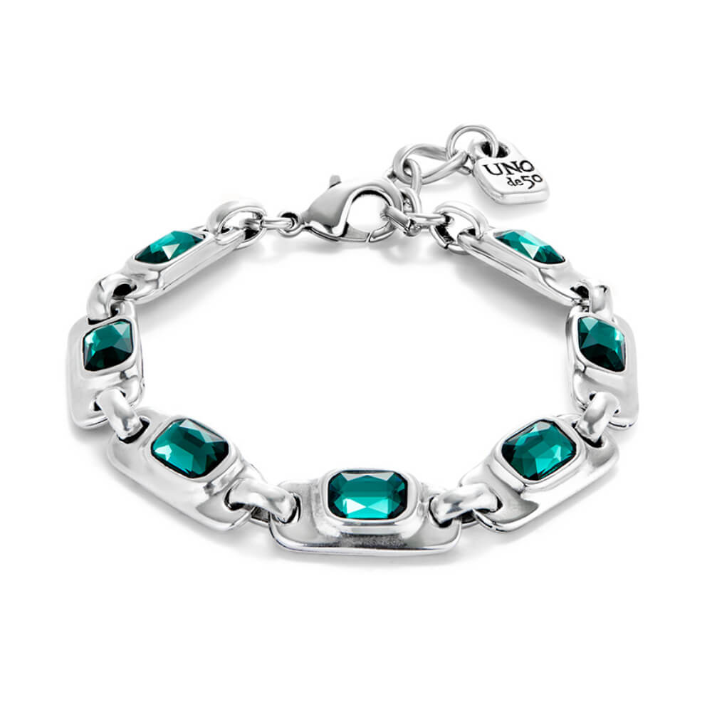 UNOde50 Sterling Silver - Plated Green Crystals Bracelet - MococoUNOde50Bracelets