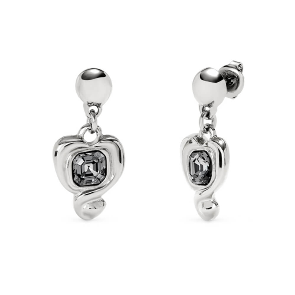 UNOde50 Sterling Silver - Plated Hanging Heart and Black Crystal Earrings - MococoUNOde50Earrings