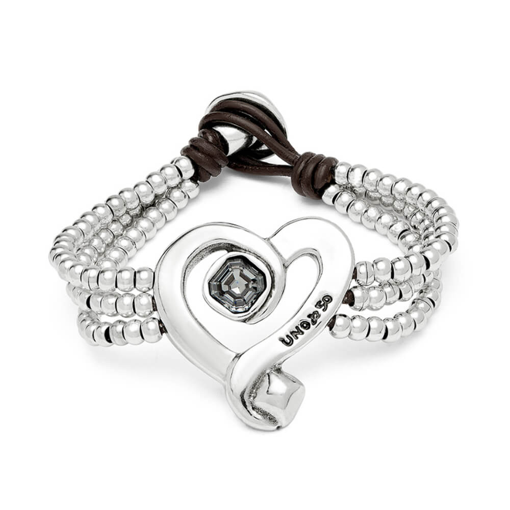 UNOde50 Sterling Silver - Plated Heart and Black Crystal Beaded Bracelet - MococoUNOde50PUL2543NGRMTL0MBracelets