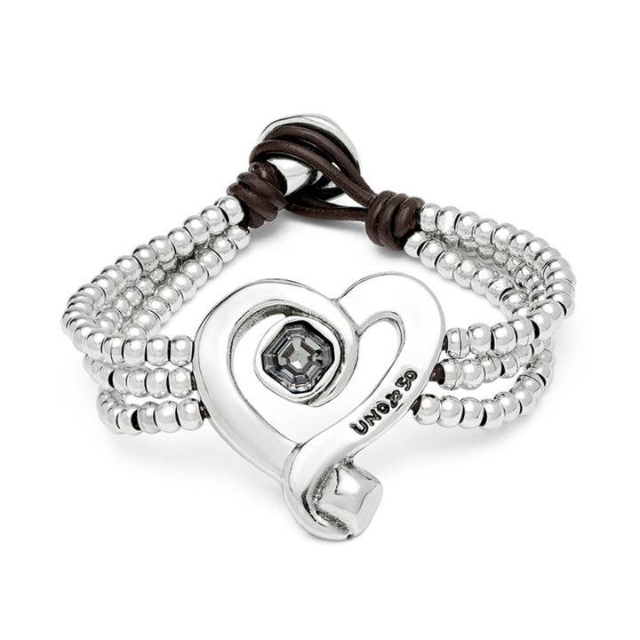 UNOde50 Sterling Silver - Plated Heart and Black Crystal Beaded Bracelet - MococoUNOde50PUL2543NGRMTL0MBracelets