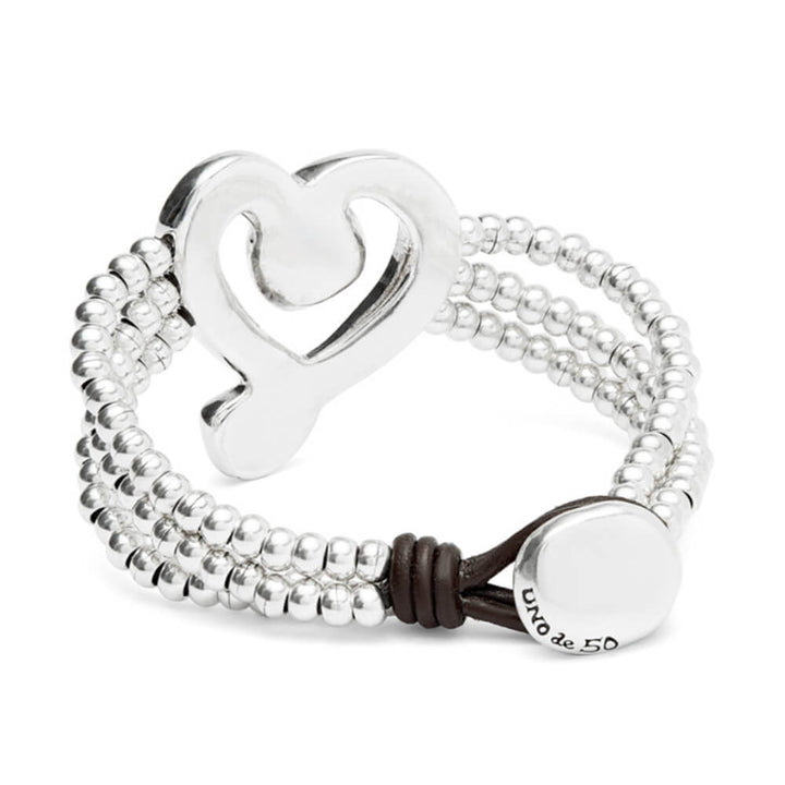 UNOde50 Sterling Silver - Plated Heart and Black Crystal Beaded Bracelet - MococoUNOde50PUL2543NGRMTL0MBracelets