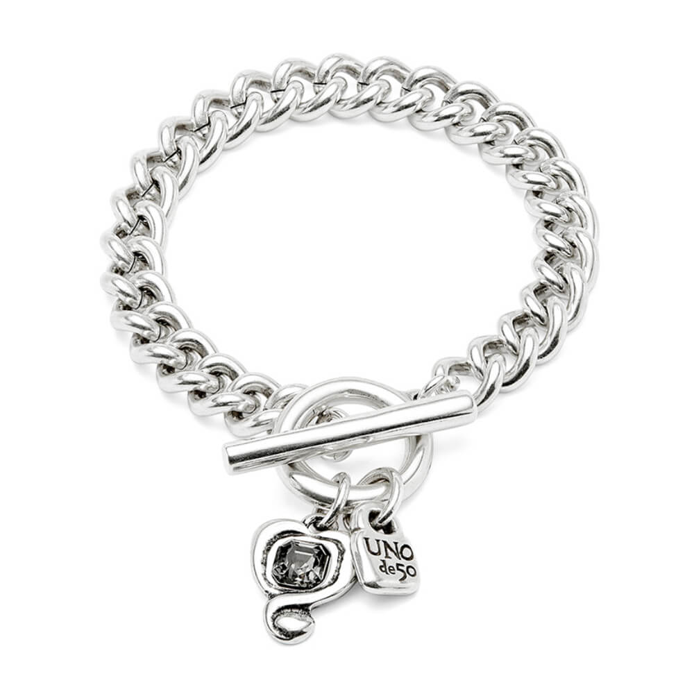 UNOde50 Sterling Silver - Plated Heart and Black Crystal Chain Bracelet - MococoUNOde50PUL2526NGRMTL0MBracelets