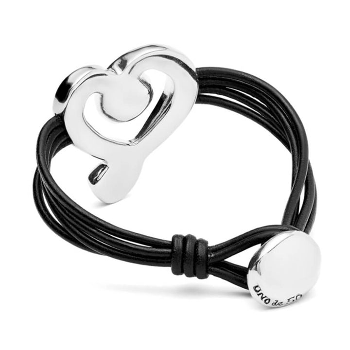 UNOde50 Sterling Silver - Plated Heart and Black Crystal Leather Bracelet - MococoUNOde50PUL2542NGRMTL0MBracelets