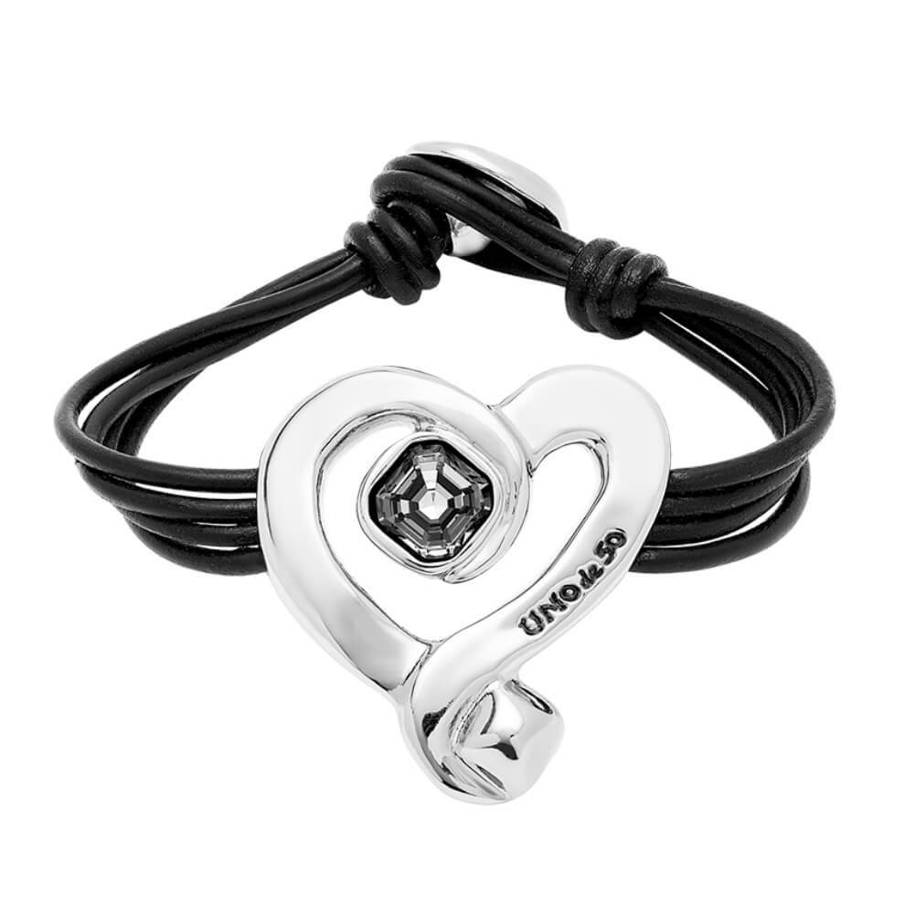 UNOde50 Sterling Silver - Plated Heart and Black Crystal Leather Bracelet - MococoUNOde50PUL2542NGRMTL0MBracelets