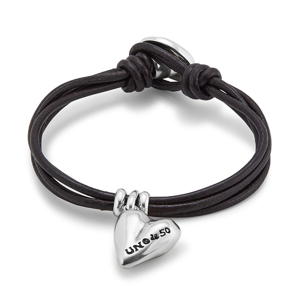 UNOde50 Sterling Silver - Plated Heart Charm Leather Bracelet - MococoUNOde50PUL2403MARMTL0MBracelets