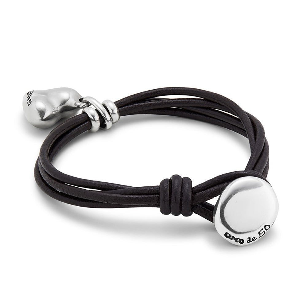 UNOde50 Sterling Silver - Plated Heart Charm Leather Bracelet - MococoUNOde50PUL2403MARMTL0MBracelets