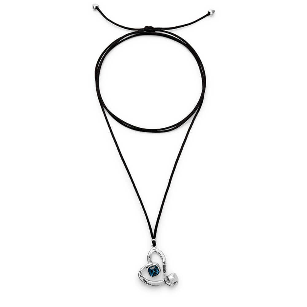 UNOde50 Sterling Silver - Plated Heart with Black Crystal Central Long Pendant - MococoUNOde50Necklaces