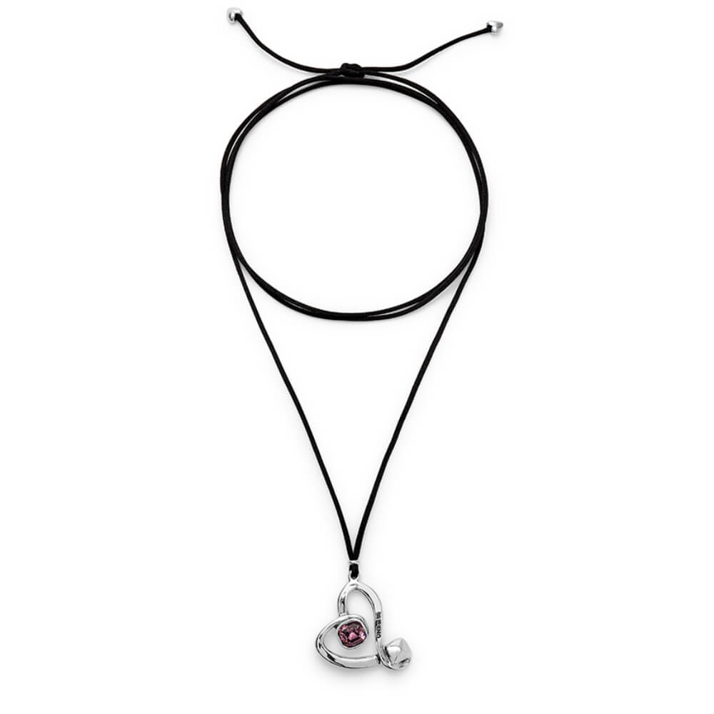 UNOde50 Sterling Silver - Plated Heart with Black Crystal Central Long Pendant - MococoUNOde50Necklaces