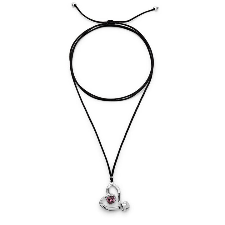 UNOde50 Sterling Silver - Plated Heart with Black Crystal Central Long Pendant - MococoUNOde50Necklaces