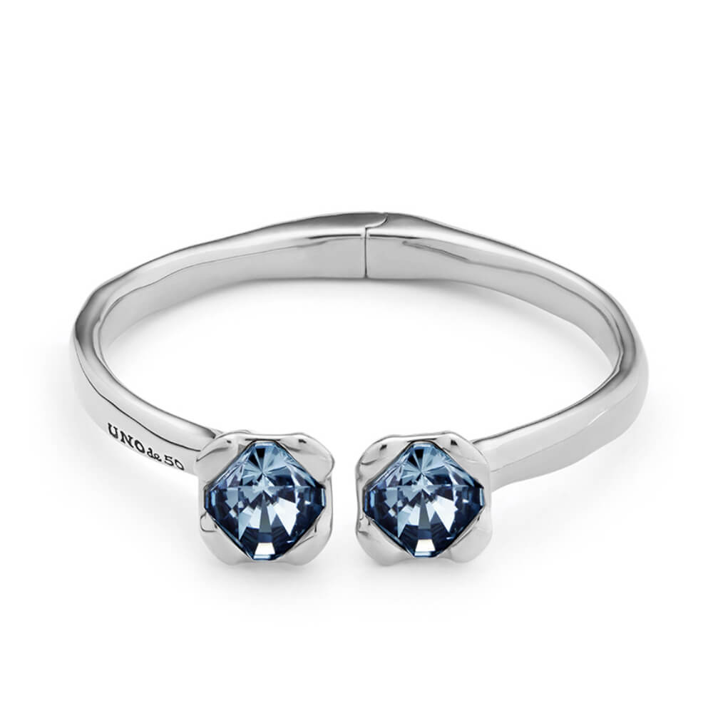 UNOde50 Sterling Silver - Plated Inner Spring and Two Blue Crystals Bangle Bracelet - MococoUNOde50PUL2357AZUMTL0MBracelets