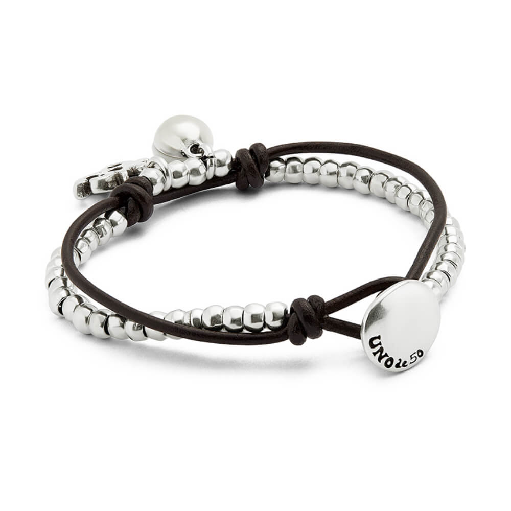 UNOde50 Sterling Silver - Plated Ivory Murano Glass Leather Bracelet - MococoUNOde50PUL2531MFLMTL0MBracelets