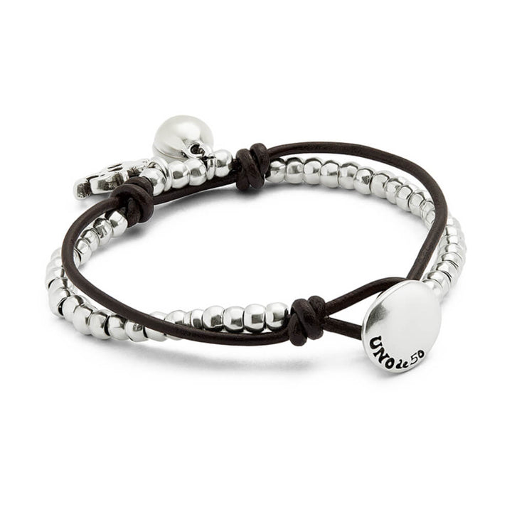 UNOde50 Sterling Silver - Plated Ivory Murano Glass Leather Bracelet - MococoUNOde50PUL2531MFLMTL0MBracelets
