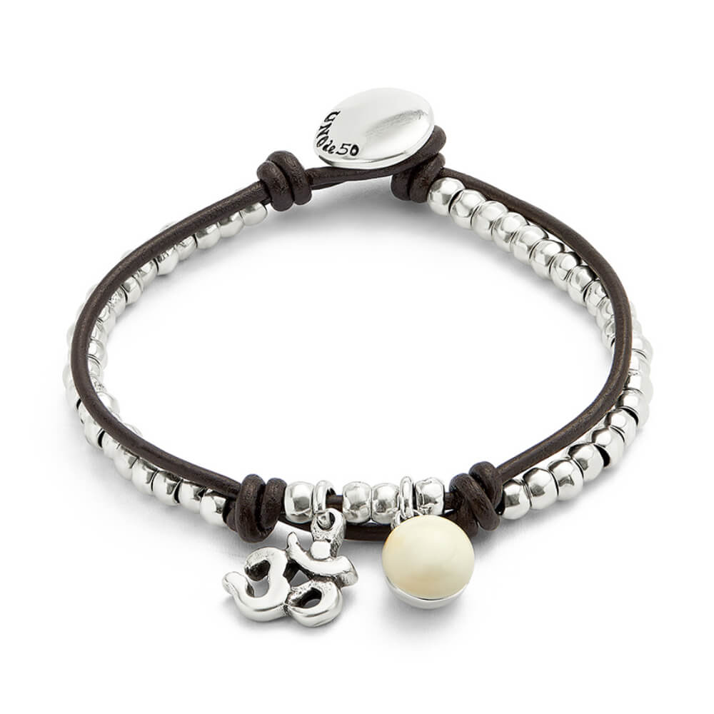 UNOde50 Sterling Silver - Plated Ivory Murano Glass Leather Bracelet - MococoUNOde50PUL2531MFLMTL0MBracelets