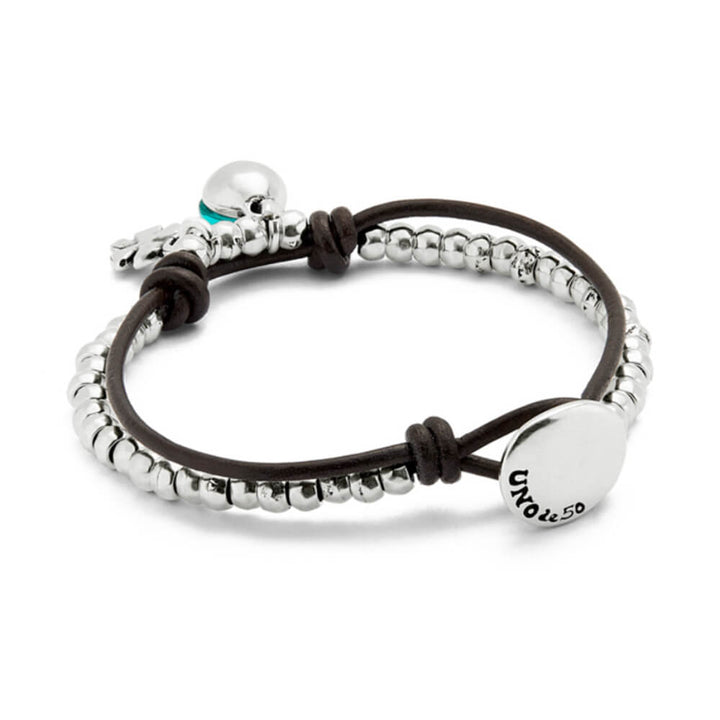 UNOde50 Sterling Silver - Plated Leather and Green Murano Glass Beaded Bracelet - MococoUNOde50PUL2529VRDMTL0MBracelets