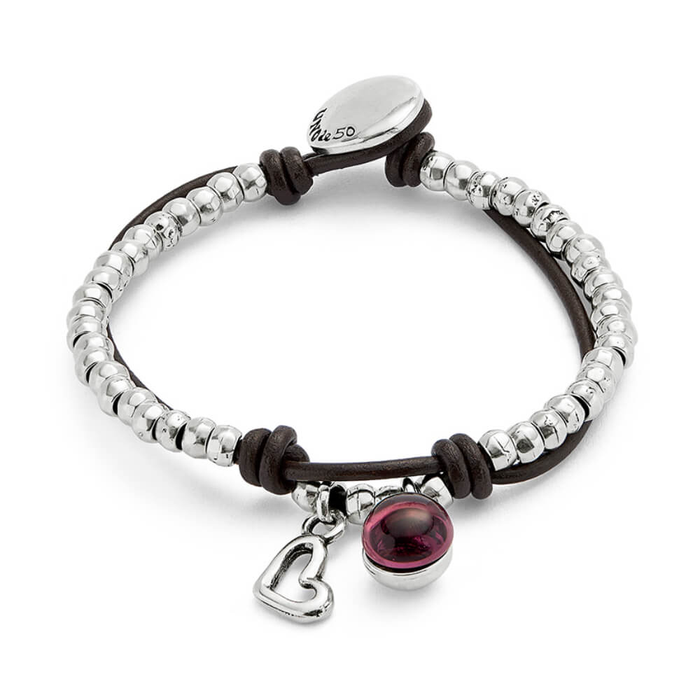 UNOde50 Sterling Silver - Plated Leather and Purple Murano Glass Bracelet - MococoUNOde50PUL2528MORMTL0MBracelets