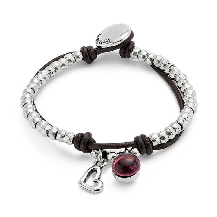 UNOde50 Sterling Silver - Plated Leather and Purple Murano Glass Bracelet - MococoUNOde50PUL2528MORMTL0MBracelets