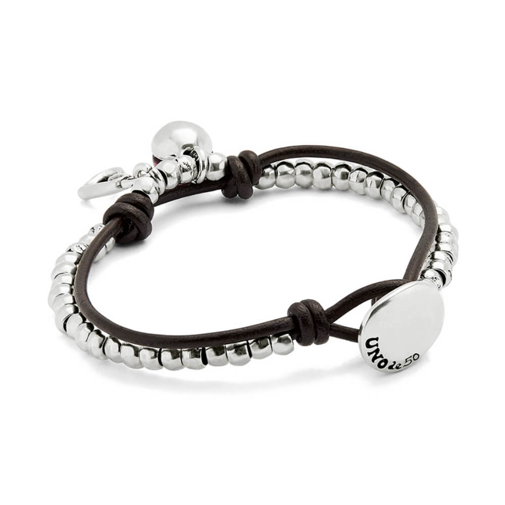 UNOde50 Sterling Silver - Plated Leather and Purple Murano Glass Bracelet - MococoUNOde50PUL2528MORMTL0MBracelets