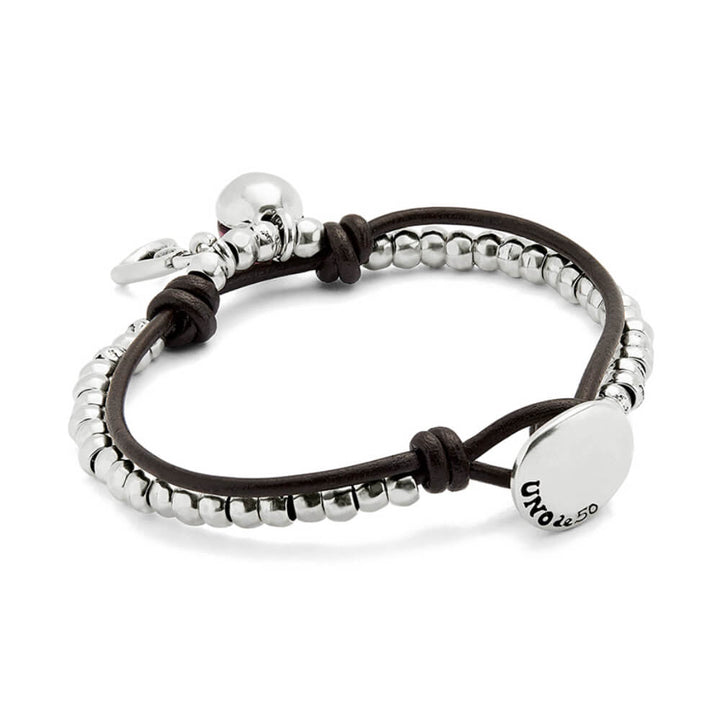 UNOde50 Sterling Silver - Plated Leather and Purple Murano Glass Bracelet - MococoUNOde50PUL2528MORMTL0MBracelets