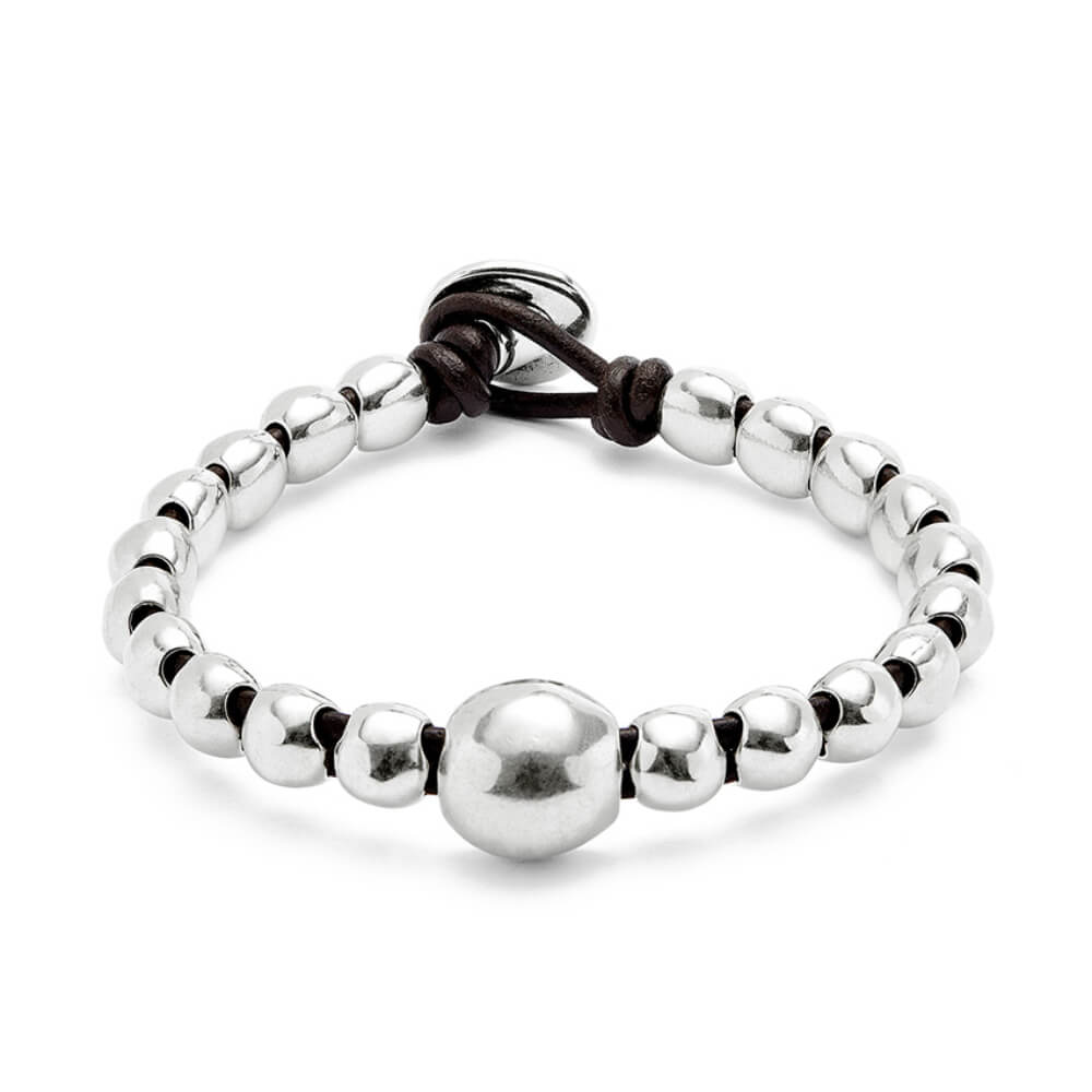 UNOde50 Sterling Silver - Plated Leather Beaded Bracelet - MococoUNOde50PUL2523MTL0000MBracelets