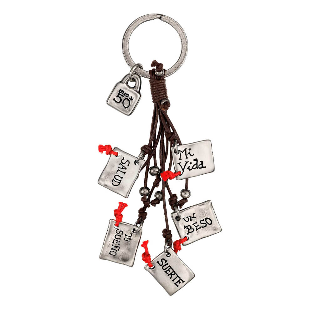 UNOde50 Sterling Silver - Plated Leather Details Message Key - Ring - MococoUNOde50LLA0182MARMTL0UKeychains