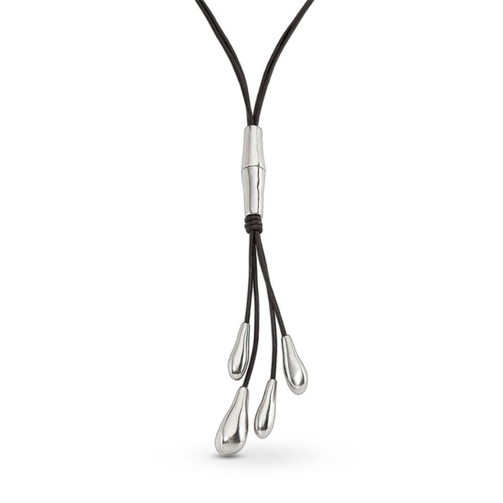 UNOde50 Sterling Silver - Plated Long Leather Whip Necklace With 2 Tubules And 4 Fringes With Drops - MococoUNOde50COL1748MARMTL0UNecklaces