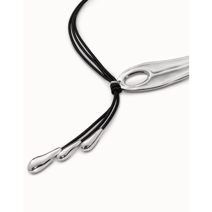 UNOde50 Sterling Silver - Plated Long Leather Whip Necklace With 2 Tubules And 4 Fringes With Drops - MococoUNOde50COL1748MARMTL0UNecklaces