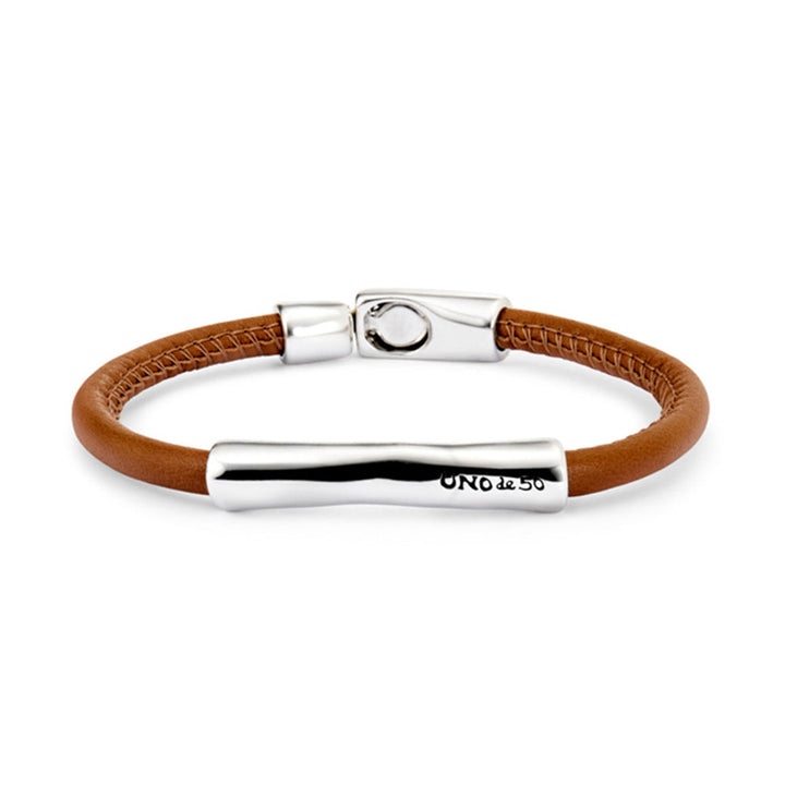 Unode50 Sterling Silver-Plated Metal Alloy Clasp Leather Bracelet